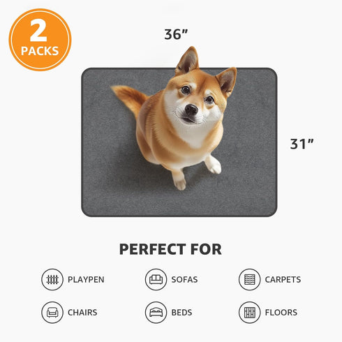 (31"x36"-(2PACK)) Dog Pee Pad Washable-Extra Large Instant Absorb Training Pads Non-Slip Pet Playpen Mat Waterproof