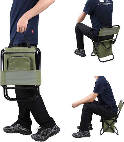 12.2" Depth,12.6" LEADALLWAY Fishing Chair with Cooler Bag Compact Fishing Stool Foldable Small Hunting Chair Seat Seat