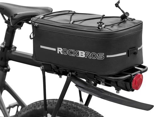 ROCKBROS Bike Rack Bag, Rear Trunk Bag for Travel with Rain Cover & Reflective Stripes, 6L Black