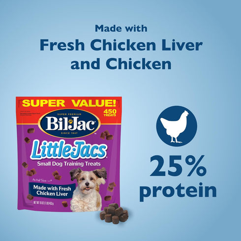 16oz (2-Pack) Bil-Jac Little Jacs Small Dog Training Treats, Chicken Flavor, Made with Chicken Liver