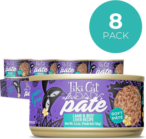 5.5 oz. (8 Count) Tiki Cat After Dark Soft Pate Wet Cat Food, Lamb & Beef Liver Recipe, Can