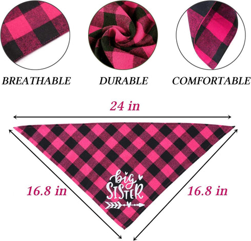 STMK Big Sister Plaid Dog Bandana, Pregnancy Announcement Plaid Scarf, Gender Reveal Photo Prop, Pet Scarves (Pink)