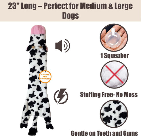 SPOT 23-Inch Skinneeez Crinklers Cow Stuffing-Free Squeaky Dog Toy Interactive Plush Toy for Medium & Large Dogs Mess