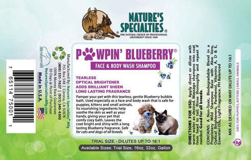 Nature's Specialties 16 oz Pawpin' Blueberry Ultra Concentrated Dog Face and Body Wash, Makes up to 2 Gallons, Tearless