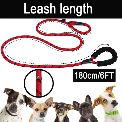 Slip Lead Dog Leash, 6 FT Heavy Duty with Comfortable Padded Handle, Highly Reflective Threads for All Dogs - Red