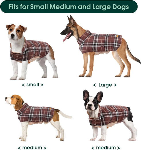 Kuoser Waterproof Dog Coat, Reversible Jacket for Large Dogs, Adjustable Winter Coat for Cold Weather, Brown L