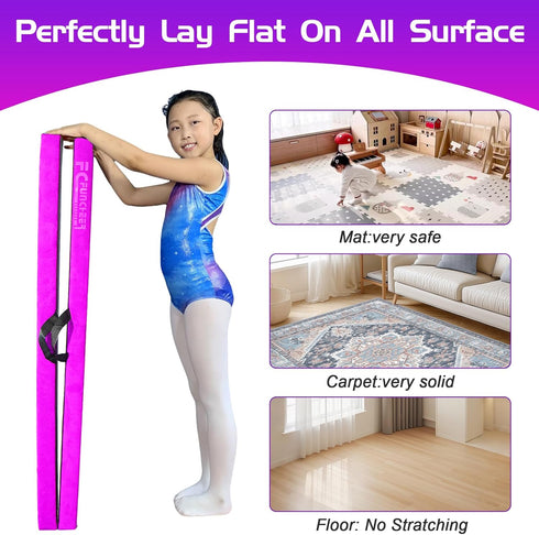 8FT FC FUNCHEER Folding Balance Beam -Gymnastics Floor Beam -Gymnastics Equipment for Kids,Wood core- Anti-Slip Bottom