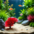 Juroicessry Red Artificial Flowers, Fake Flowers, Artificial Pine with Base Grass Fish Tank Ornament Aquatic Plant