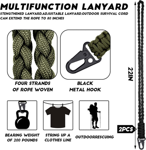 Frienda 2 Set Heavy Duty Paracord Lanyard Necklace Whistles, 550 Keychain for Outdoor Activities