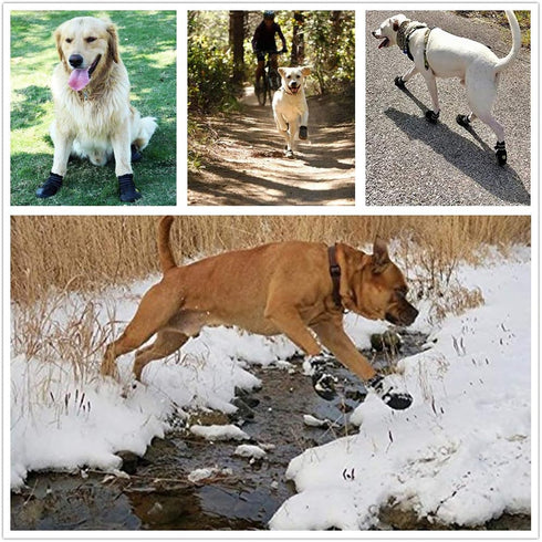 Waterproof Dog Boots, Outdoor Shoes for Medium to Large Dogs, Reflective Fastening Straps, Rugged Anti-Slip Sole (Black