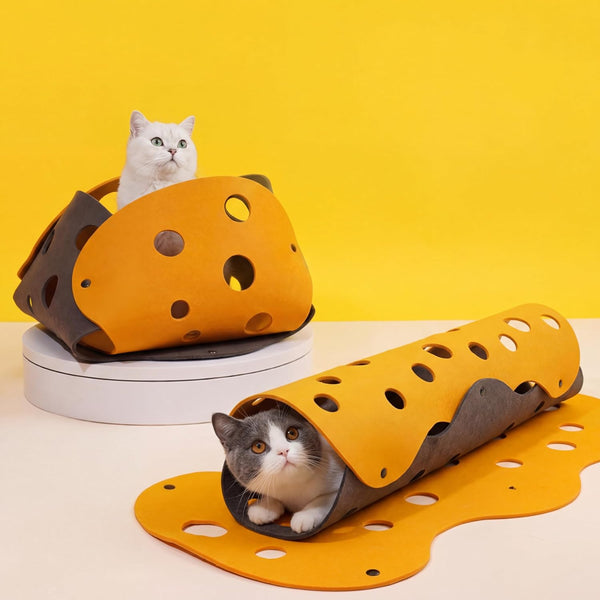ZEZE Cheese Cat Tunnel for Indoor Cats, Felt Peek Hole Hide Tunnel