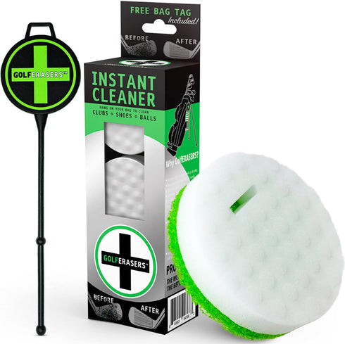 Instant Golf Eraser with Bag Tether, Premium Dual-Sided Sponge for Cleaning Clubs, Shoes & Golf Balls, 6 Pack