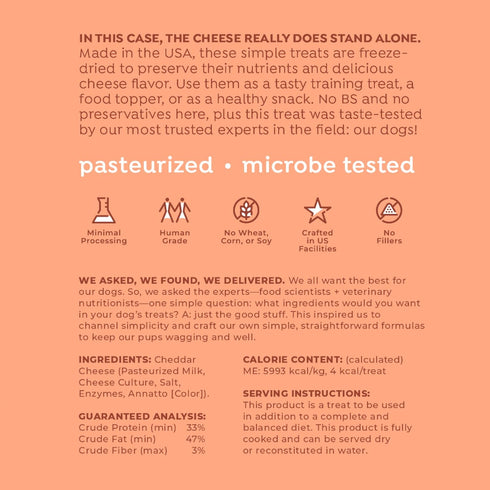 Freeze Dried Cheese Dog Treats - Grain-Free, High-Protein, Human-Grade, Made in The USA