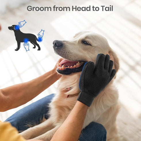 Pet Hair Remover Glove, Blue, Gentle Grooming Mitt for Dogs & Cats with Long & Short Fur