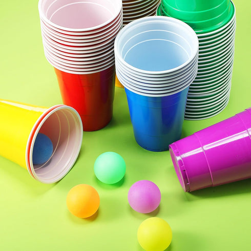 Qinyoung 228 Set Pcs Cups and Balls Game for Party, Plastic Flip Cup Stacking Game Colorful Reusable Table Tennis Ball
