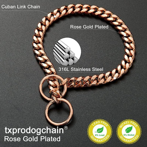 18K Gold Chain Dog Collar, 10MM Cuban Link Stainless Steel Training Collar for Small Medium Large Dogs
