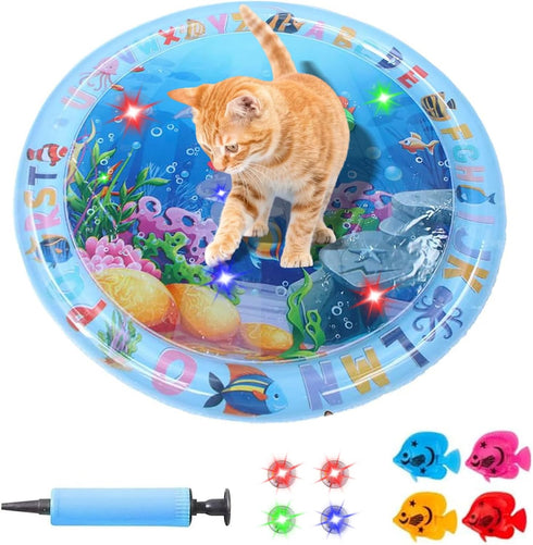 Cat Water Mat with LED Light, Multi-Color Lighted Cat Play Mat, Interactive
