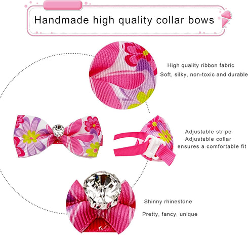 12pcs Pet Bowties Dog Bow Ties with Adjustable Neckties, Glittery Rhinestone Collar for Small Medium Pets