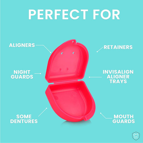 FRESH KNIGHT Retainer Case (2 Pack) with Vent Holes for Denture, Mouth Guard, Aligners - Bright Pink
