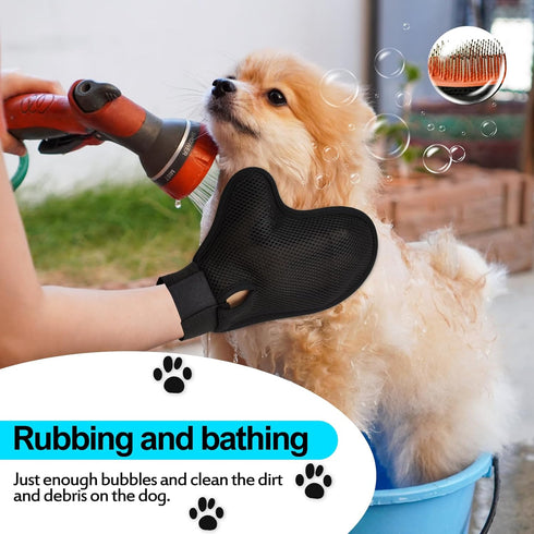 2024 Pet Grooming Glove with Tipped Pin Brush - Special Design Deshedding Glove, Perfect Petting Tool for Sensitive Pets