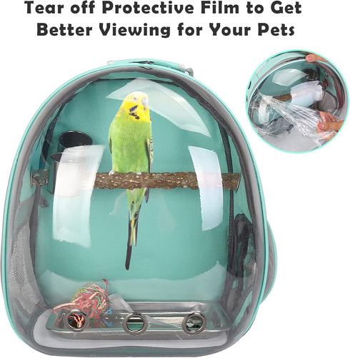 Bird Carrier Backpack Travel Cage with Perch, Clear Parrot Cockatiel Cage with Toy & Food Bowl for Small Pets