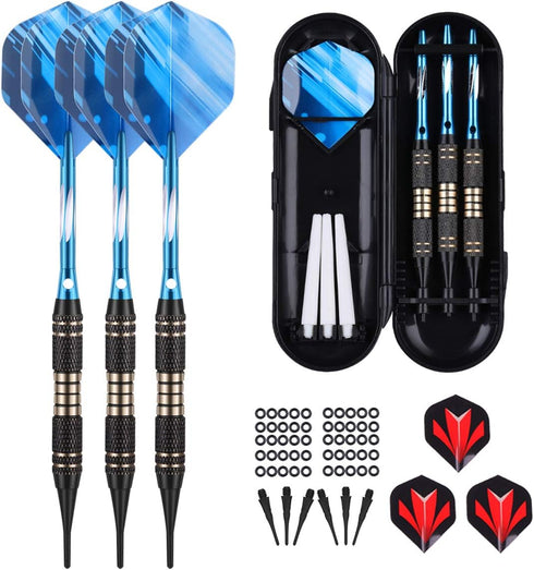 Soft Tip Darts Set - 18/20 Grams Professional Darts with Brass Barrel, Aluminum Shafts, 50 Rubber O-Rings
