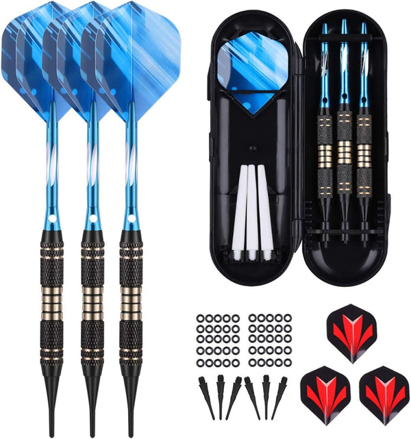 Soft Tip Darts Set - 18/20 Grams Professional Darts with Brass Barrel, Aluminum Shafts, 50 Rubber O-Rings