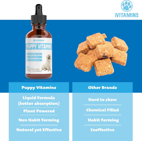 Puppy Vitamins, Liquid Puppy Supplements for Small Dogs, Large Breed Multivitamin, Bacon Flavor, 1 fl oz
