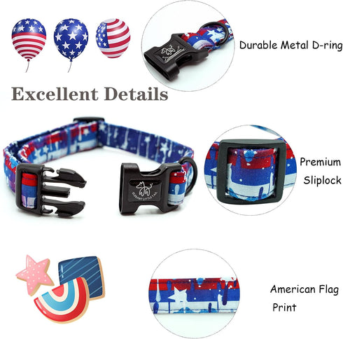 Independence Day Dog Collar by Elegant little tail, Adjustable Patriotic Holiday Collar for Small Medium Large Dogs
