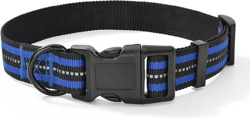 Mile High Life Reflective Dog Collar, Nylon Pet Collar with Buckle, Light Weight Puppy Collar for Medium Dogs (Blue, M)