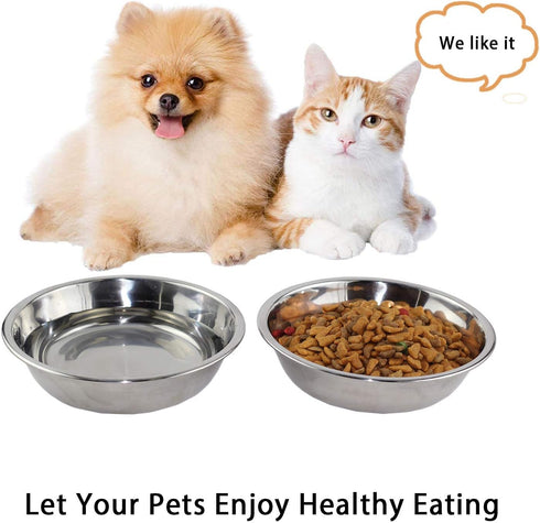 Stainless Steel Dog Cat Bowls, 4 Pack Shallow Cat Dishes for Food and Water, Metal Whisker Relief Pet Bowl for Small
