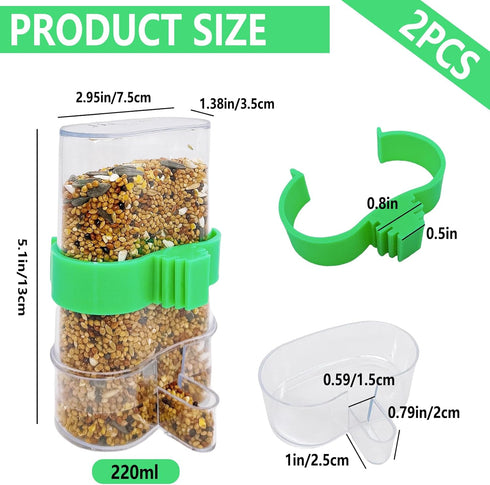 Bird Water Dispenser Parrot Feeder, 2 Pcs Automatic Waterer for Cage Accessories, Cockatiel, Finch, Lovebird
