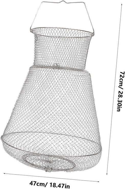 28 Inch YARNOW Stainless Steel Fish Basket Folding Fishing Net Metal Fishing Cage for Crab Shrimp Sea River Boat Use