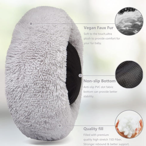 Extra Small Cute Grey Dog Bed, Washable 19 Inches Donut Fluffy Small Pet Beds for Puppy Dogs Indoor