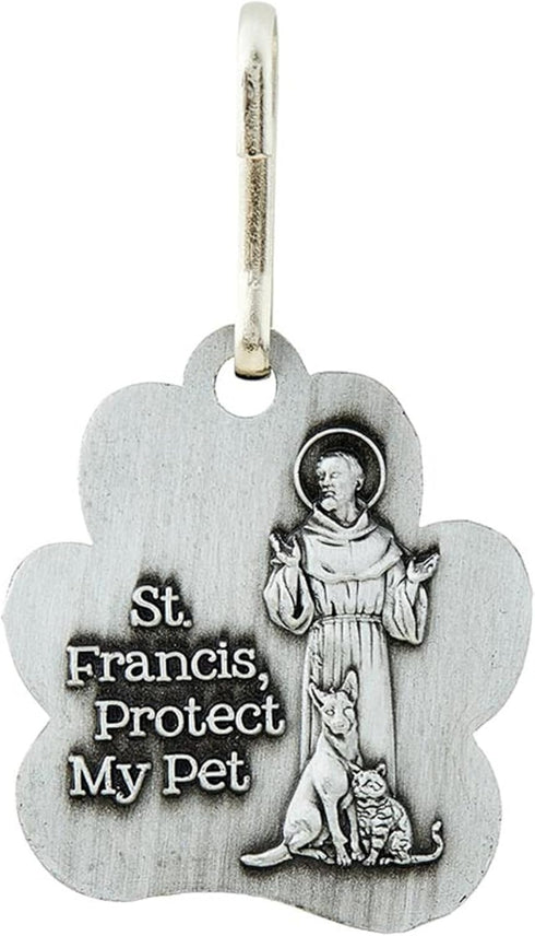 Needzo St. Francis Paw Medal for Pet Collar, Patron Saint of Animals, Charm Accessory for Dog Collars, 1 ¾ Inches (Pack of 2)