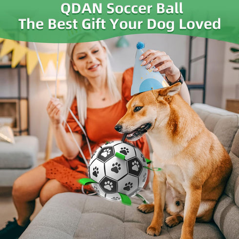 Dog Soccer Balls Toy with Bell Inside, Outdoor Interactive Toys for Tug of War, Puppy Birthday Gifts, Durable Squeaky