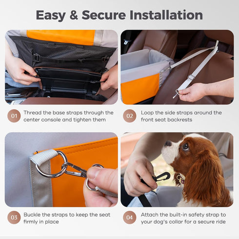 Avont Center Console Dog Car Seat with Double Protection Seat Belts, Armrest Middle Console Booster Travel Carrier