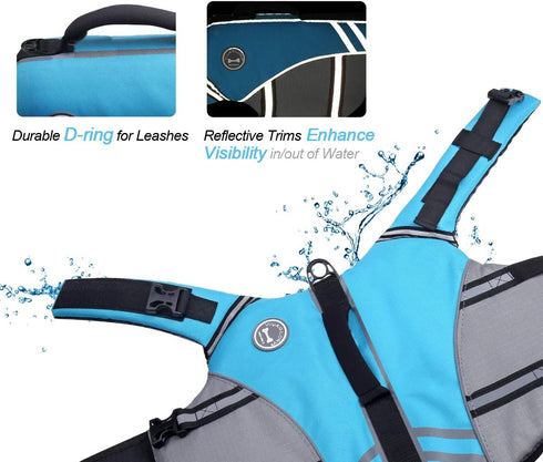 VIVAGLORY Sports Style Dog Life Jacket, Adjustable & Durable, Extra Flotation Swim Vest for Small Dogs, Blue
