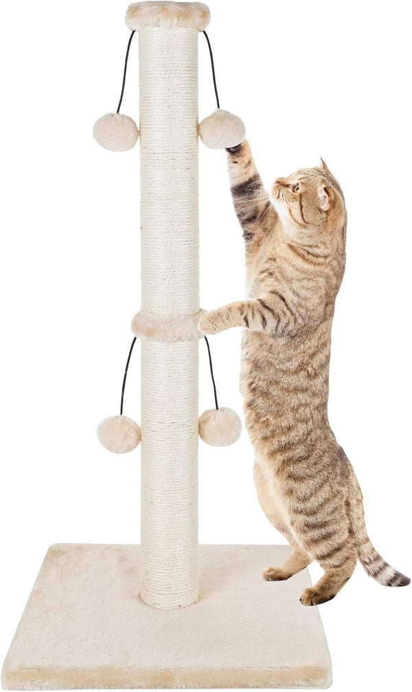 Dimaka 29'' Cat Scratching Post with Natural Sisal Rope and 4 Teasing Toy Balls for Large Cats (Beige)