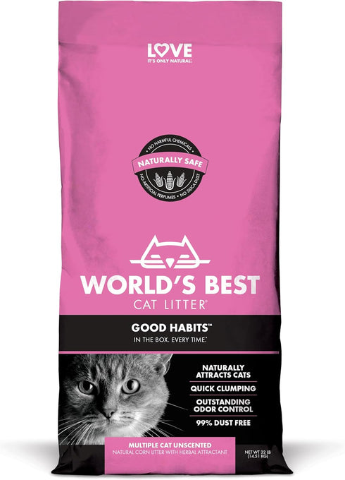 WORLD'S BEST CAT LITTER Good Habits Cat Attract Litter, 32 lb Bag, Natural Plant-Based, Unscented, Flushable
