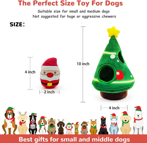 lilfrd Christmas Dog Toys, Dog, Xmas Christmas Tree, Santa Claus Hide and Seek Puzzle Squeaky Plush Rope Chew Fetch