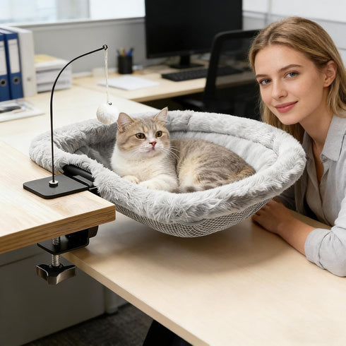 Generic Hammock Desktop Cat Bed, Small Kitten Table Perch, Space-Saving for Living Room Indoor Office Home Bedroom