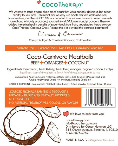 CocoTherapy 2.5 oz Coco-Carnivore Meatballs Beef/Orange/Coconut