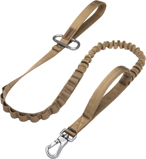 EXCELLENT ELITE SPANKER Tactical Bungee Dog Leash - Military Adjustable with 2 Control Handles (Coyote Brown)