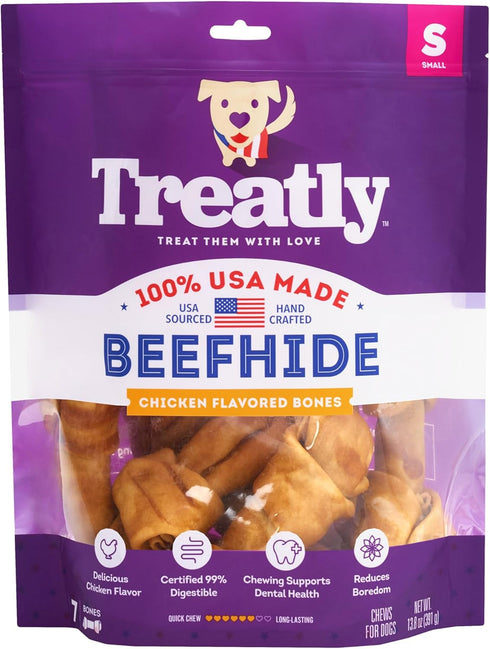 USA Beefhide Bones - 5-6" Dog Chew Treats, Chicken Flavor, 7 Count/1 Pack