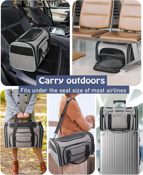Siivton Cat Carrier, 4 Sided Expandable Pet Carrier for Travel, Airline Approved Soft-Sided Carrier