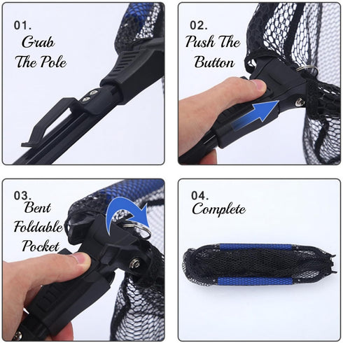 Floating Fishing Net with Foldable Telescopic Pole Handle, Rubber Coated Mesh for Bass Trout Walleye Kayak