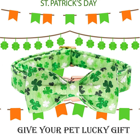 St. Patrick's Day Dog Collar with Bows, Adjustable Green Collar for Medium Small Large Dogs