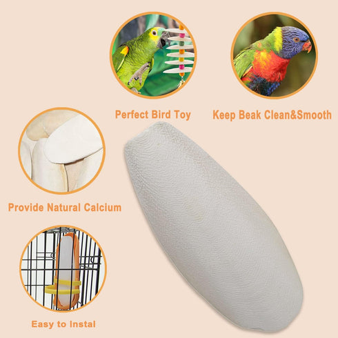 5.9"-6.53" Large Bird Cuttlebone for Parakeets - Cuddle Bone with Plastic Holder for Natural Calcium