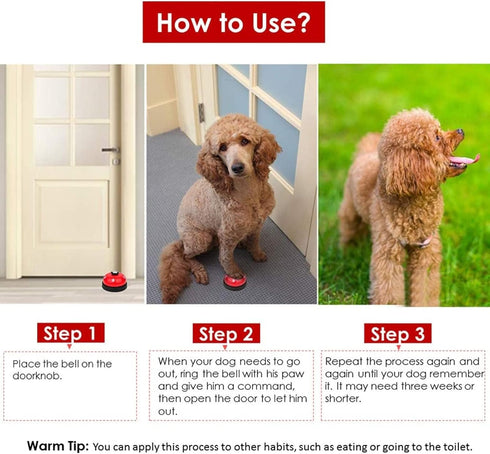 SlowTon Dog Doorbells, 2 Pack Metal Bell Training Tool for Potty Training, Clear Ring for Small Dogs Cats (Red+White)